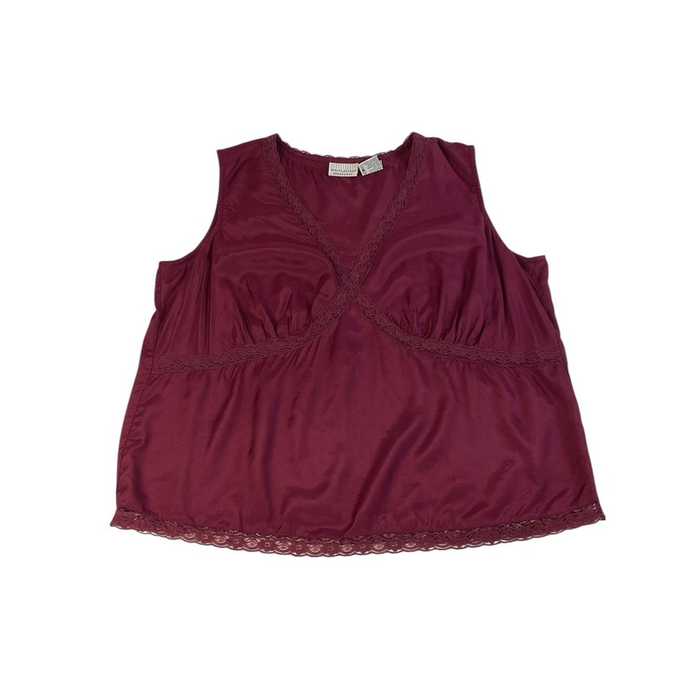 White Stag Tank Top Women's 16W Burgundy Viscose Lace Trim Babydoll Y2K